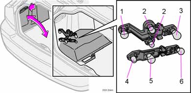 Underhåll och service Byte av glödlampor Placering av lamphållare bak Byte av glödlampor bak Allmänt Alla glödlampor i baklyktan byts inifrån bagageutrymmet. Glödlamporna finns specificerade på s.