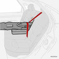 Interiör Baksäte Lucka för lång last I det högra ryggstödet i baksätet finns en lucka som kan öppnas vid transport av långa föremål, t.ex. skidor eller brädor.