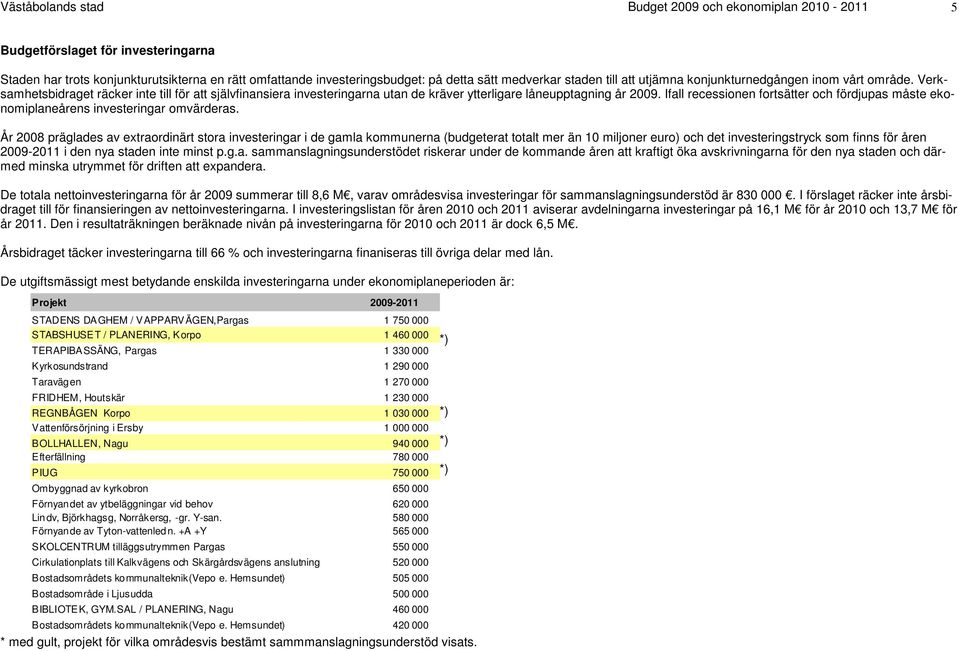 Ifall recessionen fortsätter och fördjupas måste ekonomiplaneårens investeringar omvärderas.