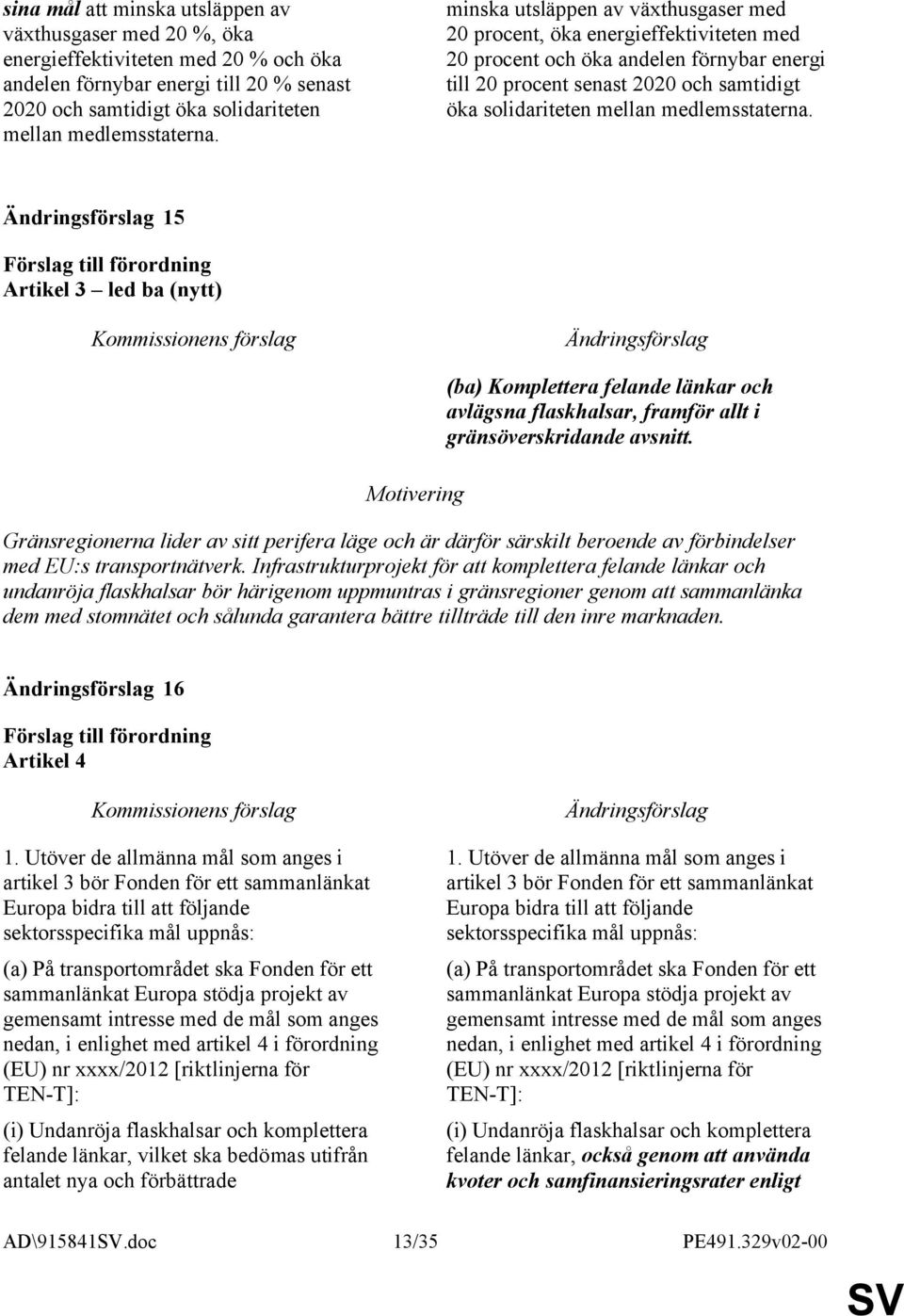 medlemsstaterna. 15 Artikel 3 led ba (nytt) Motivering (ba) Komplettera felande länkar och avlägsna flaskhalsar, framför allt i gränsöverskridande avsnitt.