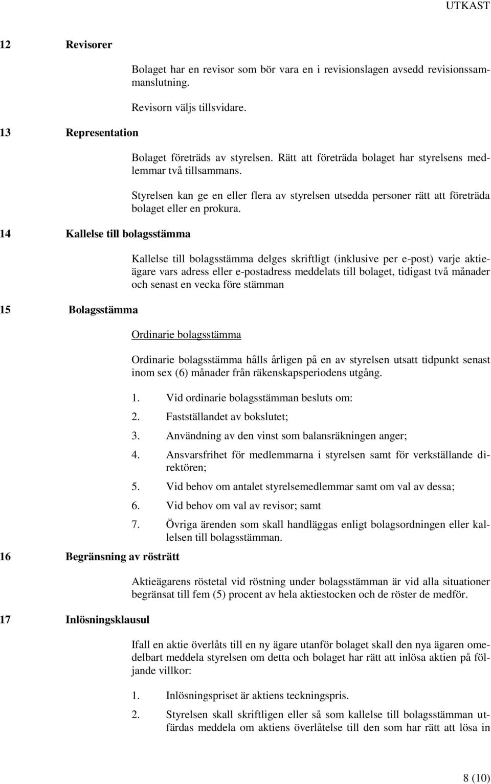 Styrelsen kan ge en eller flera av styrelsen utsedda personer rätt att företräda bolaget eller en prokura.