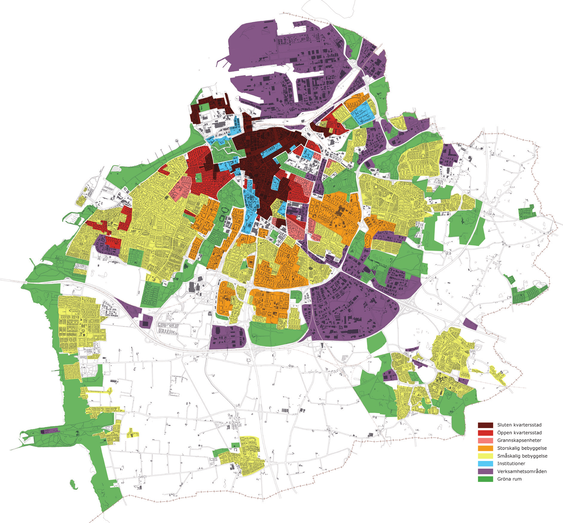 Sluten kvartersstad Öppen kvartersstad Grannskapsenheter Storskaliga bostadsområden Småskalig bebyggelse Institutioner Verksamhetsområden Gröna rum Solenergi i Malmö Plan- och bygglagen anger att en
