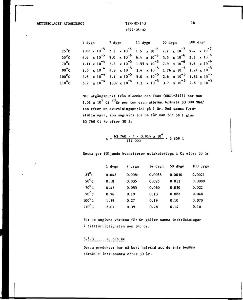 6 x io" 1.82 x 1.02 x 10-4 7.3 x 10-5 3.7 x 10-5 2.6 x 10 Med utgångspunkt från Bloemke och Todd (ORNL-2127) har man S 90 1.