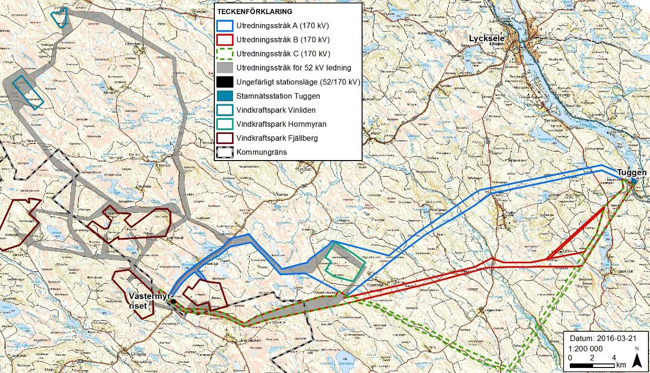 3(14) Inledning Bakgrund och syfte Skellefteå Kraft Elnät AB (nedan benämnt Skellefteå Kraft) planerar att uppföra nya 52 kv luftledningar mellan vindkraftsparkerna Fjällberg, Hornmyran och Vinliden