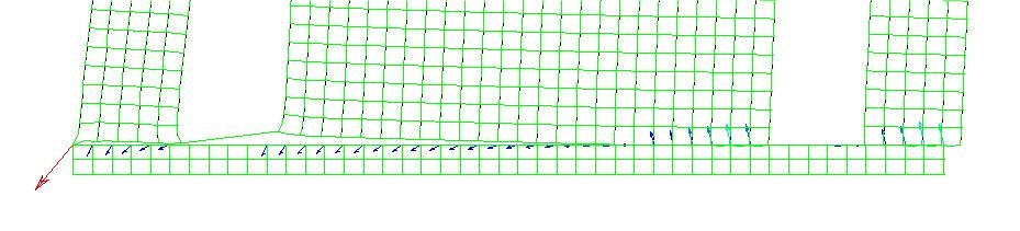 Resultat Deformation Spänning vertikalt vid tryckt kant (Max tryck=blå=9,3 MPa) Förskjutning 6,5 mm i x-ritkningen, tryckt kant Upplagsreaktioner Max deformation Riktning Deformation (mm) Totalt 30,5