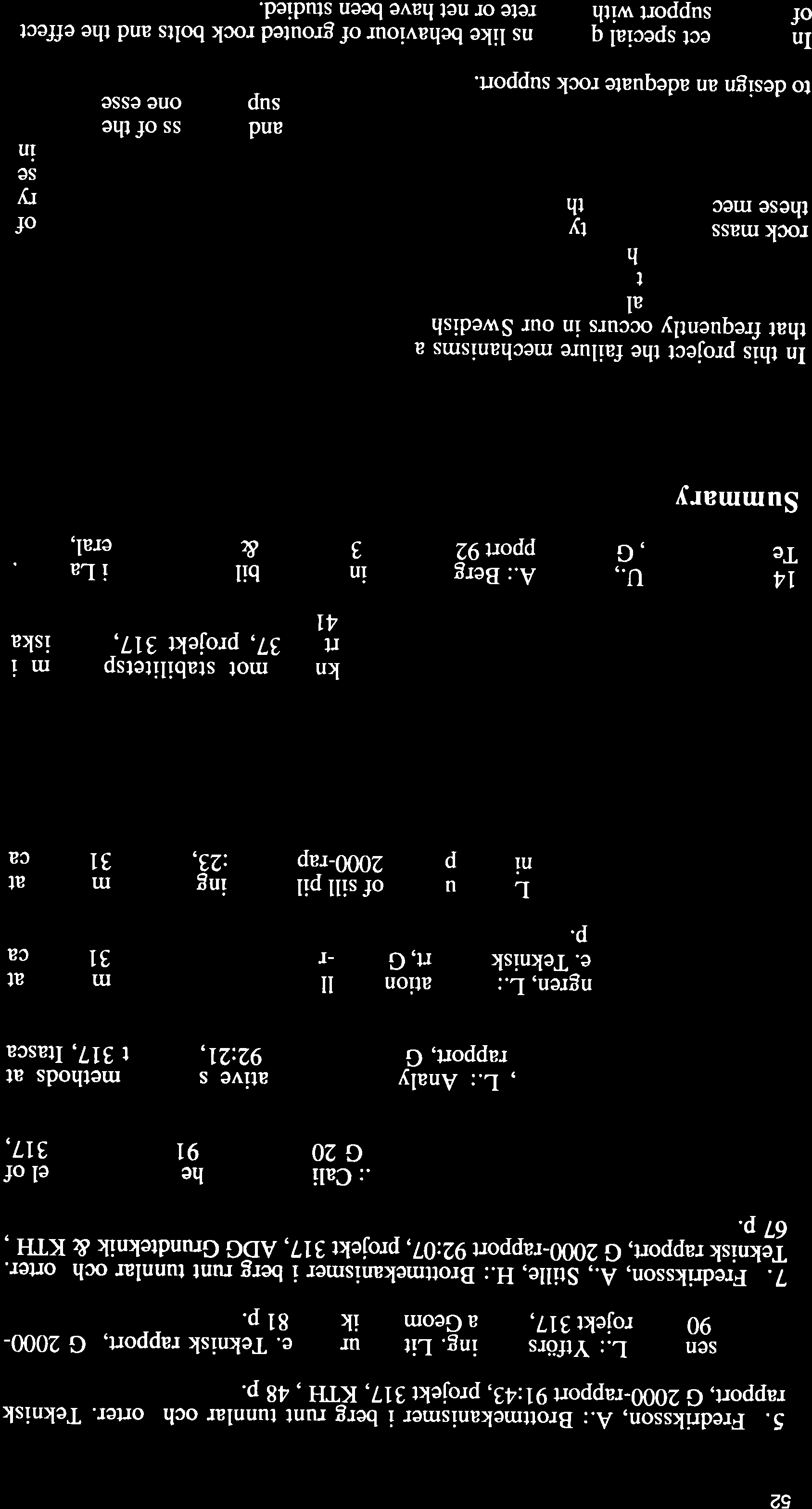 52 5. Fredliksson, A.: Brottmekanismer i berg runt tunnlar och orter. Teknisk rapport, G 2000-rapport 91:43, projekt 317, KTH, 48 p. 6. Rosj:ng^len, L.:-Ytförstärkning. Litteraturstudie.