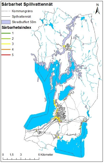 3.3 BROTT PÅ LEDNINGSNÄT Genom att lägga ihop resultatet från karteringen av skredrisken samt den inerta brottrisken för de olika ledningsnäten kunde en sårbarhetskartering tas fram.