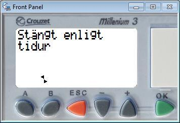 Programversion 12.004 4.3 Avstängt I avstängt läge stängs spjället efter 30 sec för att förhindra självdrag. 4.4 Stängt enligt tidur Aggregatet är i drift men tillfälligt stoppat enligt drifttiderna i tiduret.