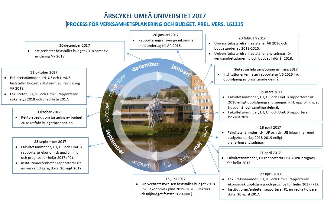 Inledning Verksamhetsplanen för år 2017 beskriver Umeå universitets övergripande uppdrag och mål, samt universitetsledningens särskilda prioriteringar och målsättningar för år 2017.
