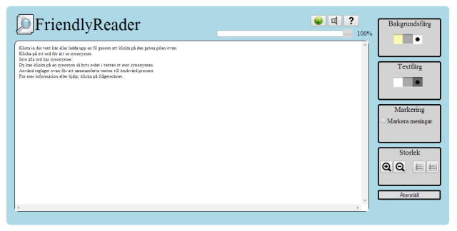 kommentarer som fanns under kategorierna otydligt och saknas. Friendly Readers utseende under användbarhetstesterna Majoriteten av testdeltagarna hade åsikter och kommentarer om markeringsfunktionen.