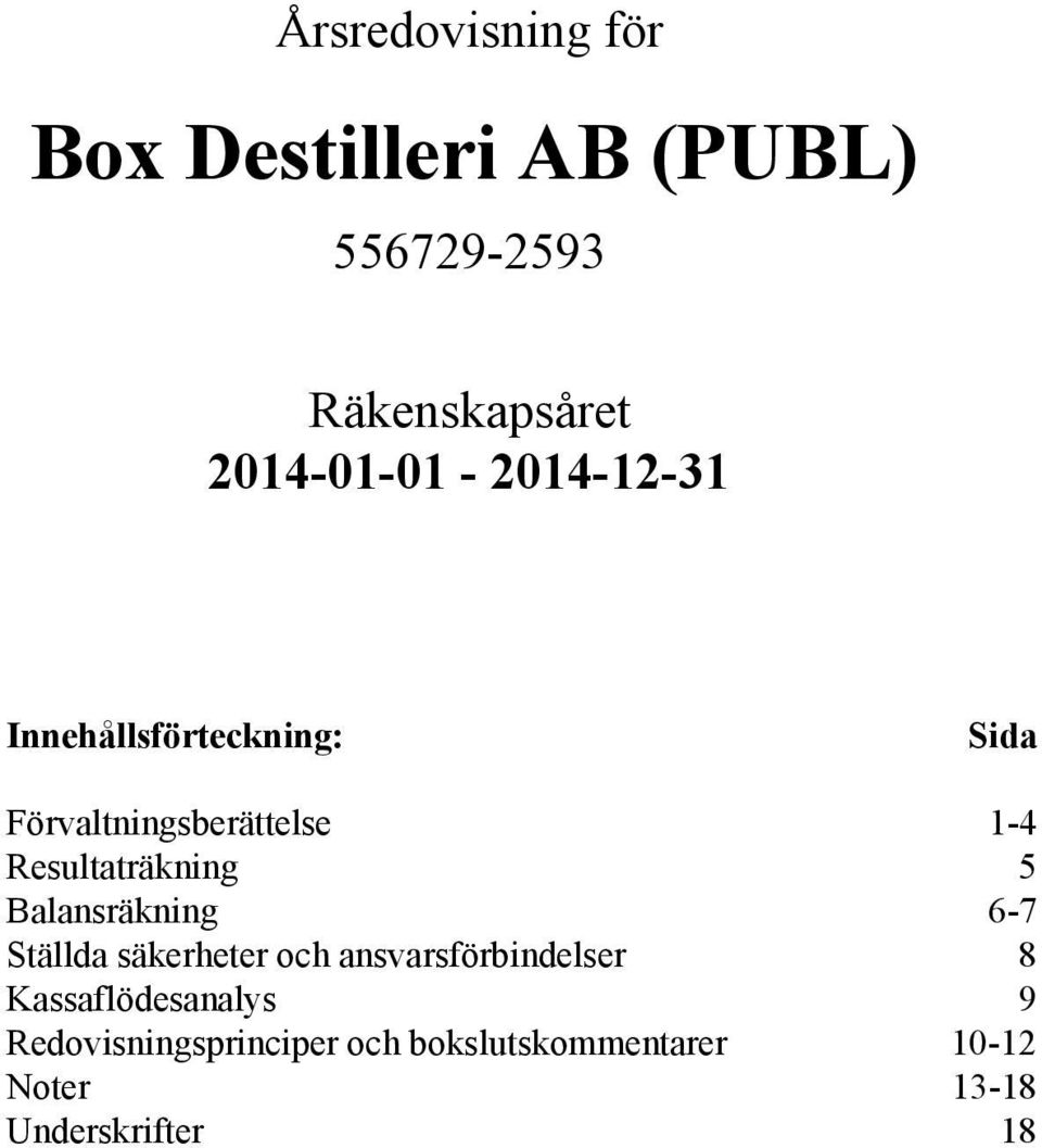 Resultaträkning 5 Balansräkning 6-7 Ställda säkerheter och ansvarsförbindelser