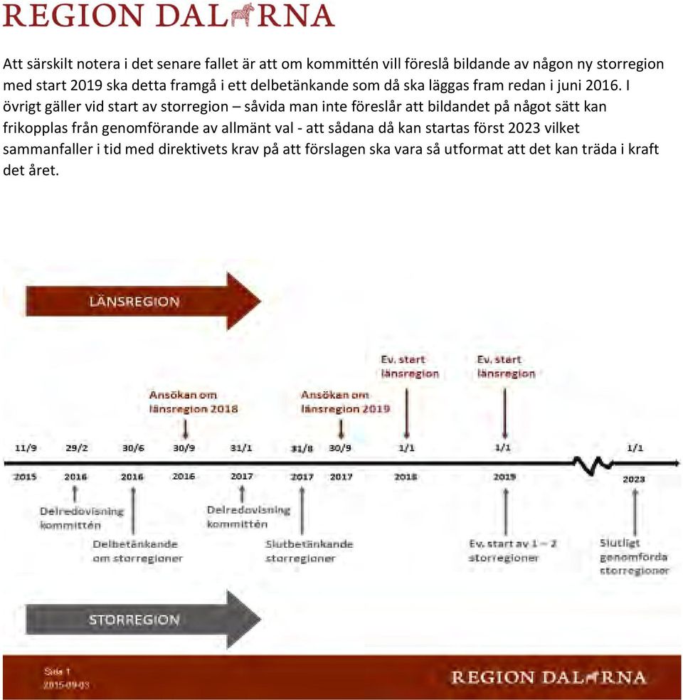 I övrigt gäller vid start av storregion såvida man inte föreslår att bildandet på något sätt kan frikopplas från