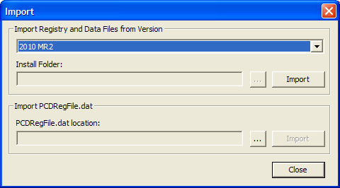 Importera registerinställningar och datafiler från annan installerad programversion Denna funktion tillkom i PC-DMIS 2010 MR3 Filer och inställningar från PC-DMIS 2010MR2 och senare kan importeras