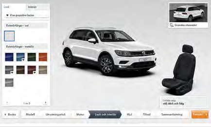 Bygg din bil Skapa din drömversion I bilkonfiguratorn på volkswagen.se kan du bygga ihop din egen personliga version av nya Tiguan.