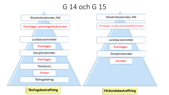 Information gällande G 14 och G 15 - Idrottens, och därmed Svenska Bilsportförbundets, bestraffningar indelas i två separata och fristående kategorier: förbundsbestraffningar och