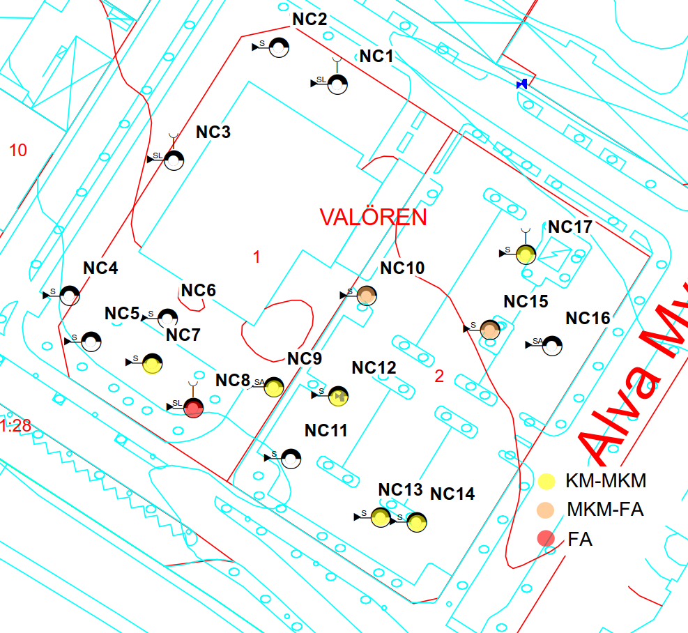 Jord Laboratorieresultaten från utförd undersökning visar på halter vilka överstiger gällande riktvärden för KM med avseende på i huvudsak metaller i 8 av de 18 analyserade proverna.