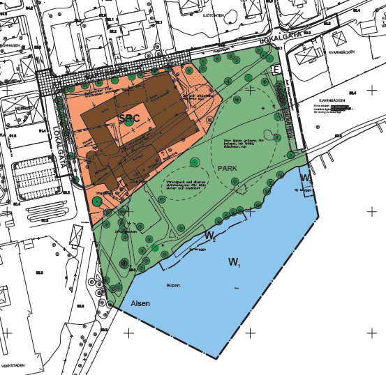 4 Bild 1. Planförslaget 3.1.1 Historik I planområdets södra delar där strandparken idag finns är marken uppfylld med förorenade massor.