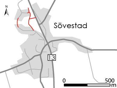 Figur 7 Befintlig gång- och cykelväg från Ystad mot Hedeskoga, på väg 13 västra sida. I Hedeskoga sker gång och cykling i blandtrafik.