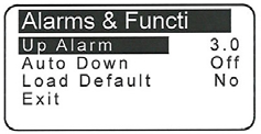 Alarm and functions menu (Alarm och funktionsmeny) Använd DOWN- eller UPknappen för att ändra parametrarna.