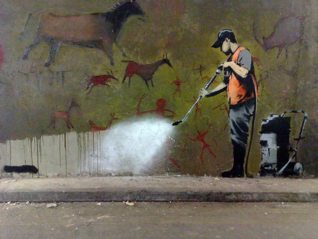 Graffitti / Gatukonst Banksy. Anonym engelsk graffittikonstnär.
