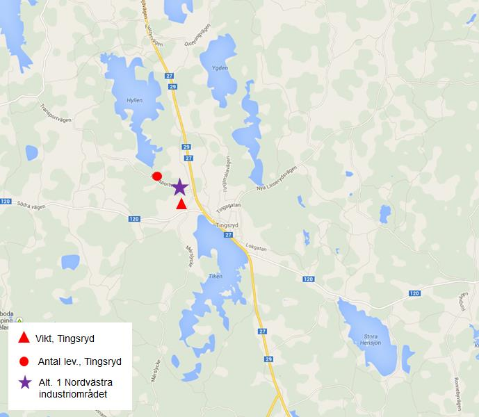 Tingsryd För Tingsryds kommun är tyngdpunkternas beräknade lägen väl samlade i Tingsnäsområdet alldeles nordväst om Tingsryds centrum. Detta syns i kartbilden nedan.