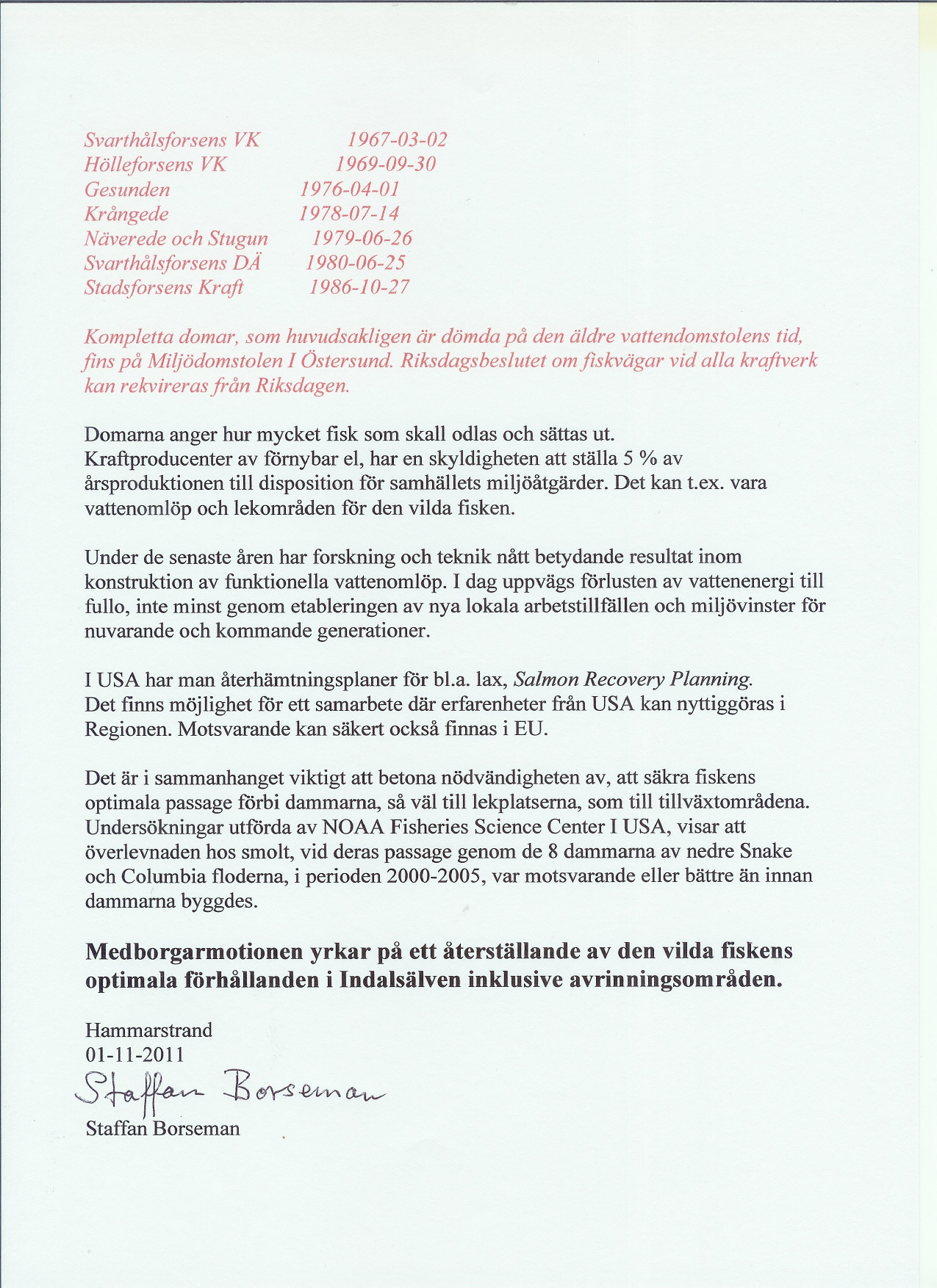 Svarthålsforsens VK Holleforsens VK Gesunden Krångede Niiverede och Stugun Svarthålsforsens DA Stadsforsens Kraft 1967-03-02 1969-09-30 1976-04-01 1978-07-14 1979-06-26 1980-06-25 1986-10-27