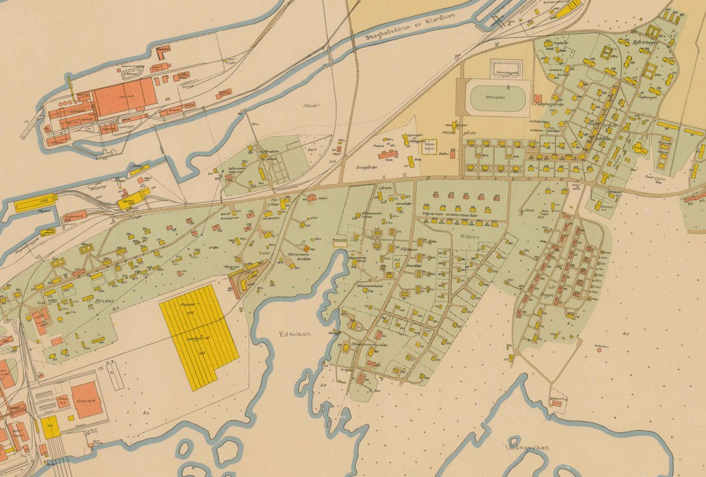 Kartor: Del av Uddeholmsbolagets karta över Skoghallsverken 1951.