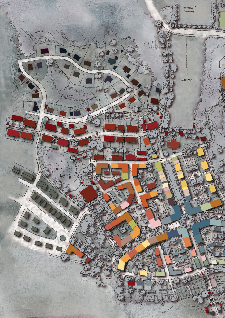 Överblicksplan, färgsättning Exempelplan på hur fasadfärgerna kan skapa variation och