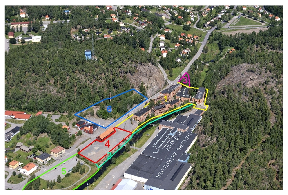 Figur 1 Karta som visar delområden för f d Gusums bruk. 4.2 Åtgärdsbehov Baserat på riskbedömningens slutsatser har följande åtgärdsbehov identifierats: - - - 5 5.