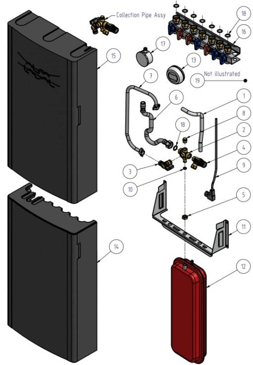 Packing list Pos Qty English Swedish 1 1 Draining pipe Spillrör 2 1 Collection pipe Samlingsrör 3 1 Filling valve Påfyllningsventil 4 1 Safety valve Säkerhetsventil 5 1 Nut Mutter 6 1 Hose Slang 7 1