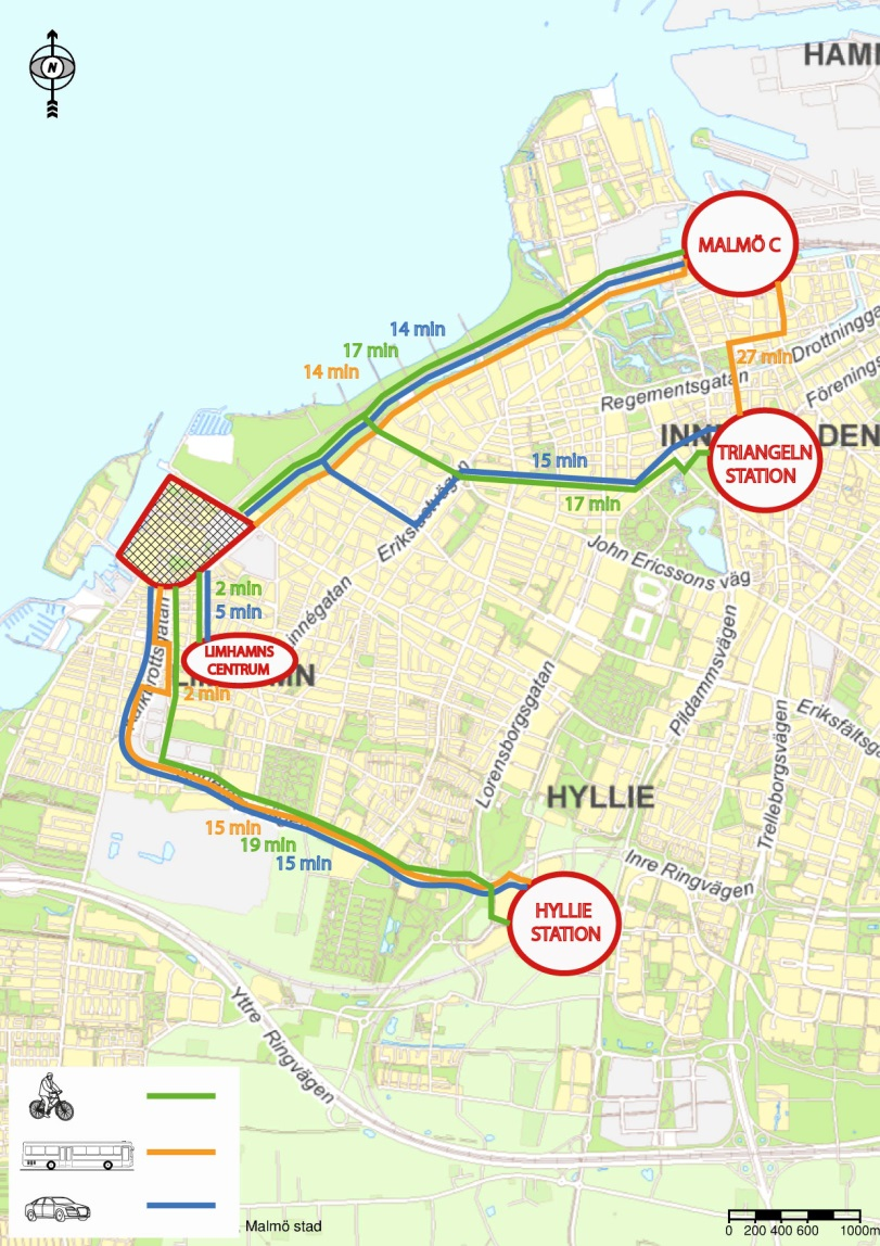 MÅLPUNKTER MÅLPUNKTER I MALMÖ, REGIONALT OCH NATIONELLT Malmö Centralstation, Triangeln station och Hyllie station ligger samtliga ca 5 km från Limhamns hamnområde.