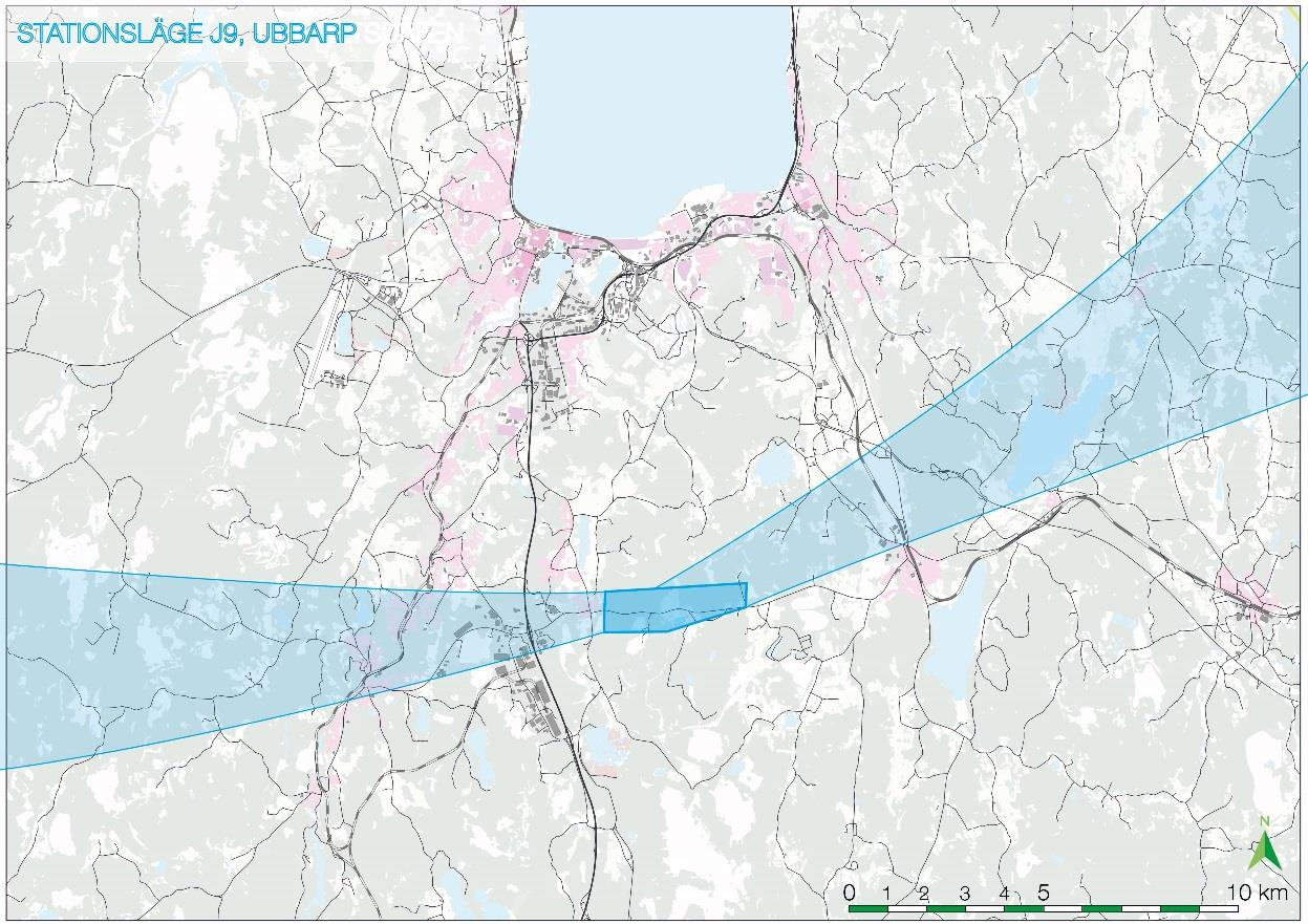 Princip stationsläge J9, Ubbarp I principen för J9 förläggs stationen öster om E4 i anslutning till Åkerbyvägen.