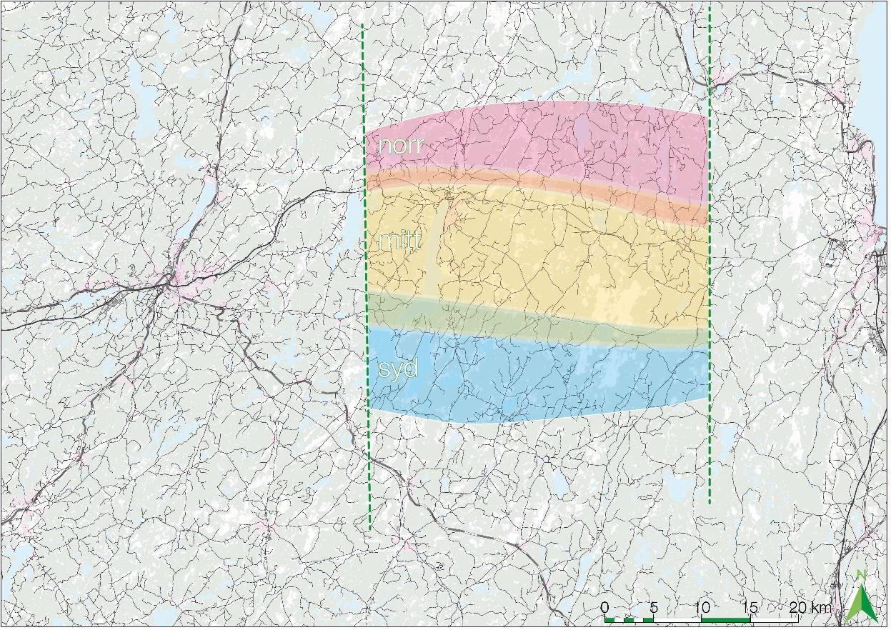 8.4 Funktionsområde 4 8.4.1 Identifierade principfunktioner Eventuellt stationsläge i Ulricehamn Figur 56 Funktionsområde 4, med delområden nord, mitt och syd 8.4.2 Principfunktion eventuell station Ulricehamn Stationsalternativen i Ulricehamn fungerar för delområde norr och mitt.