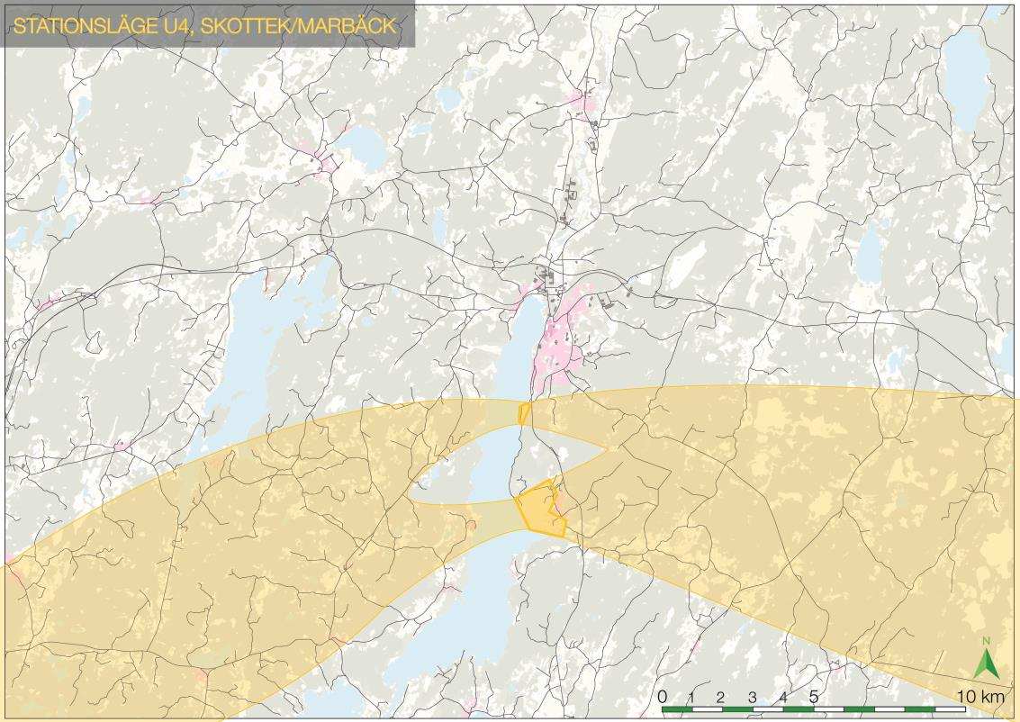 Princip stationsläge U4, Ulricehamn S I princip U4 skapas ett nytt stationsläge längs Åsundens östra strand, söder om Ulricehamns tätort.