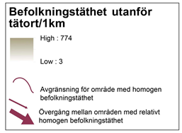 Figur 5 Befolkningstäthet och tätorternas inflytande över sitt omland 4.10.2 Tätorternas befolkningsutveckling Tätorternas befolkningstillväxt har varierat mycket över tiden.