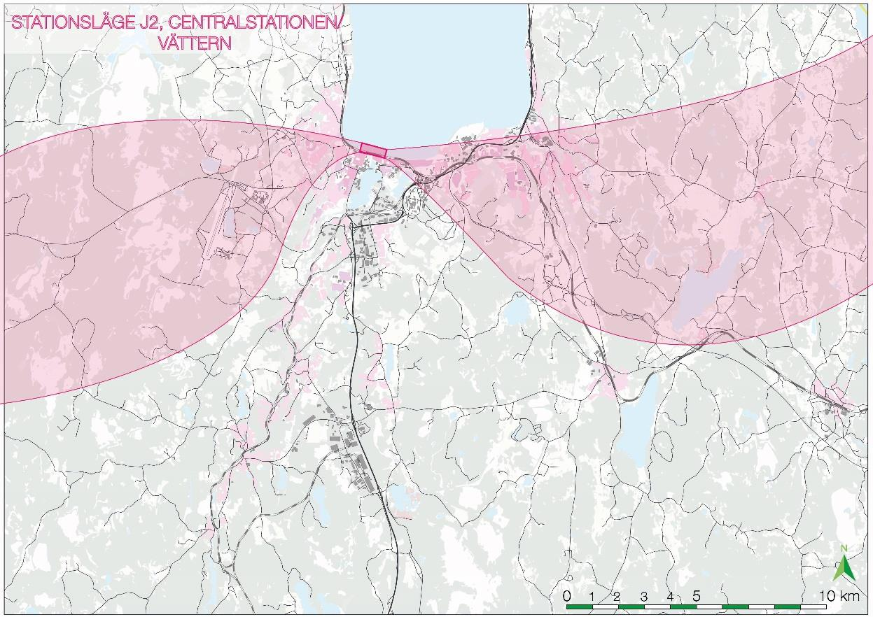 Princip stationsläge J2, Centralstationen/Vättern Stationsläge J2 ligger på utfylld mark eller lågbro norr om befintligt stationsområde i Vättern.