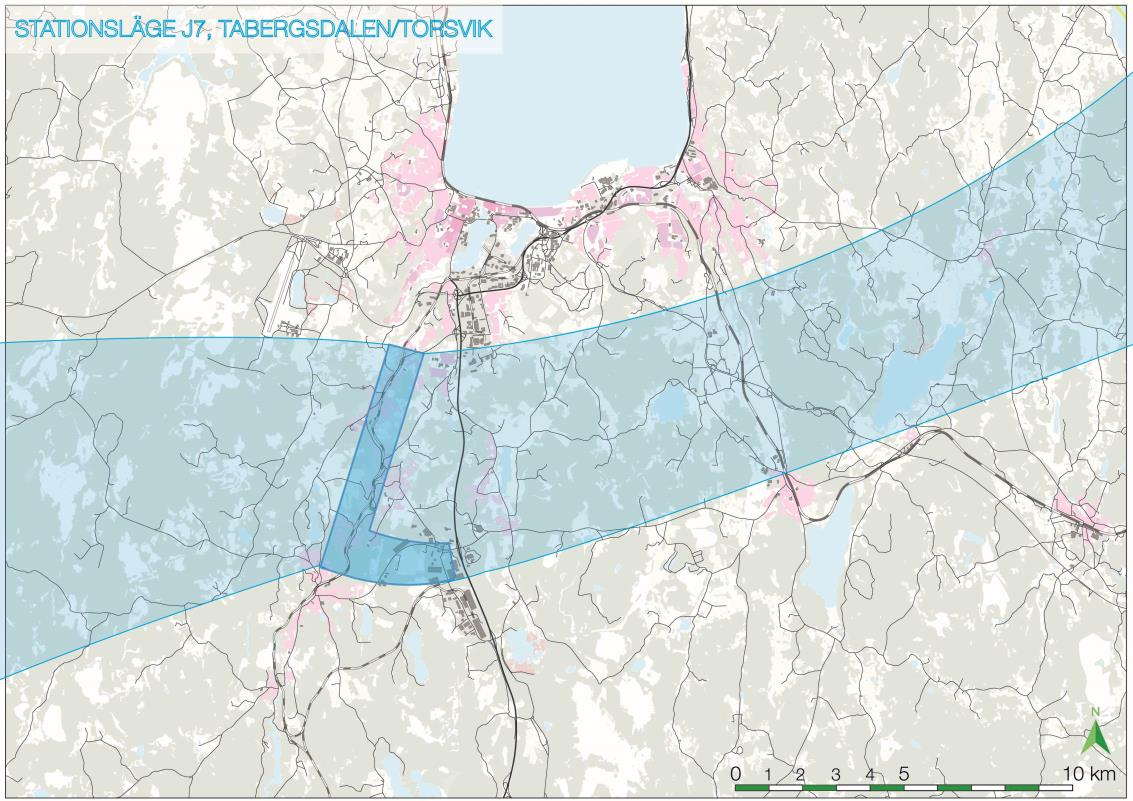 Princip stationsläge J7, Tabergsdalen/Torsvik I principen för stationsläge J7 ligger stationen i mötet med Jönköping-Värnamobanan i Tabergsdalen eller vid Torsvik.