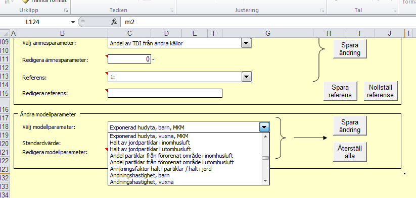 Scenariospecifika modellparametrar Parameter KM MKM Genomsnittlig intag av jord, barn (mg/d) Exponerad hudyta, barn (kvm) 120 80 T ex mängd partiklar som ett