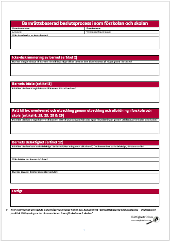 Barnrättsbaserad beslutsprocess - Underlag för praktisk