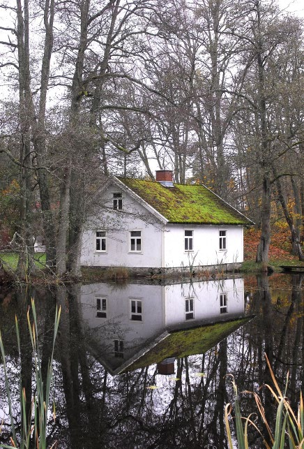 Kulturhistorisk guide i glasbruksmiljö Mjölkboden intill Lyckebyåns damm. Foto: Thomas Lissing. 9. Mjölkboden Intill disponentvillan, alldeles vid vattenbrynet, ligger mjölkboden.