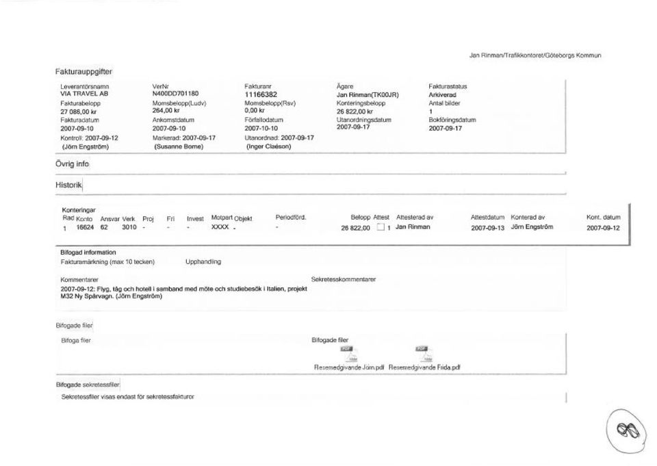 Momsbelopp(Rsv) Ägare Jan Rinman(TKOOJR) Konteringsbelopp 26 822,00 kr Fakturastatus Arkiverad Antal bilder 1 Utanordningsdatum Bokföringsdatum 2007-09-10 2007-10-10 2007-09-17 2007-09-17 Markerad:
