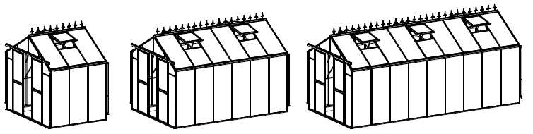 VÄXTHUSMODELLEN IMPERIAL STORLEKAR Modellen Imperial är uppbyggd av sektioner med tre stycken fönsterpartier i varje sektion. Imperial 50 består av en sektion med totalt tre stycken fönsterpartier.