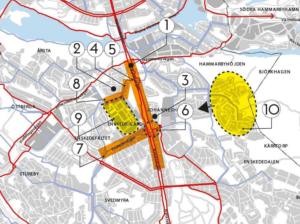 4 Bristanalys nuläge Platser 1. Gullmarsplan T-bana Stationen har dålig tillgänglighet för cykeltrafik. 2. Globen T-bana + Tvärbanan Stationerna är svårtillgängliga för cykeltrafik. 3.