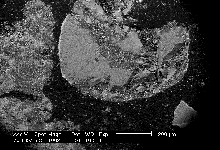 Figur 76. Foto med SEM på bäddsand uttagen den 2004-01-21. Figure 76. Photo with SEM on bed sand from 2004-01-21.
