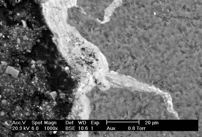 Figur 90. Foto med SEM på bäddsand uttagen den 2004-02-26. Figure 90. Photo with SEM on bed sand from 2004-02-26.