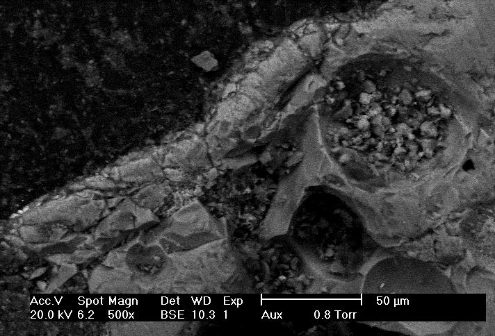 Figur 96. Foto med SEM på bäddsand uttagen den 2004-03-04. Figure 96. Photo with SEM on bed sand from 2004-03-04.