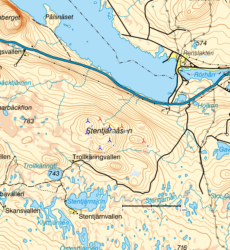 Figur 2. Kartbild över vindkraftverkens placering.