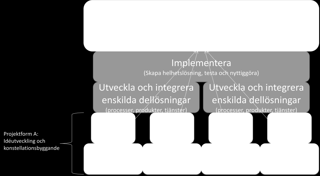 Figur 3. Schematisk översikt över inriktningen för Projektform A. Resultatmål för Projektform A är att det finns en tydlig idé som möter minst en av utmaningarna.