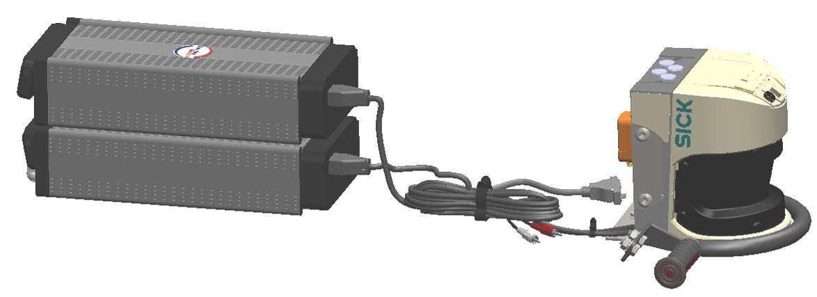 Figur 51: Bilden visar kabel dragningen från PSU till laserskannern De långa sladdarna kan bindas ihop med en klämma som en rulle för att undvika krångel.