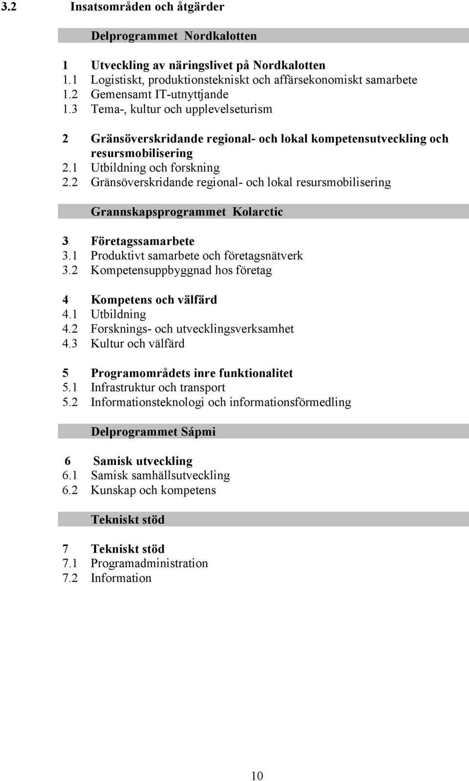 2 Gränsöverskridande regional- och lokal resursmobilisering Grannskapsprogrammet Kolarctic 3 Företagssamarbete 3.1 Produktivt samarbete och företagsnätverk 3.